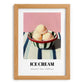 Ice Cream – on Striped Tablecloth, American Ice Cream Print, set in oak frame