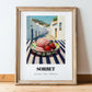 Sorbet – White village Urban Café Scene, French Ice Cream Illustration, in wooden frame leaning on the floor