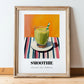 Smoothie – on Striped Tablecloth, American Drink Print, in wooden frame leaning on the floor