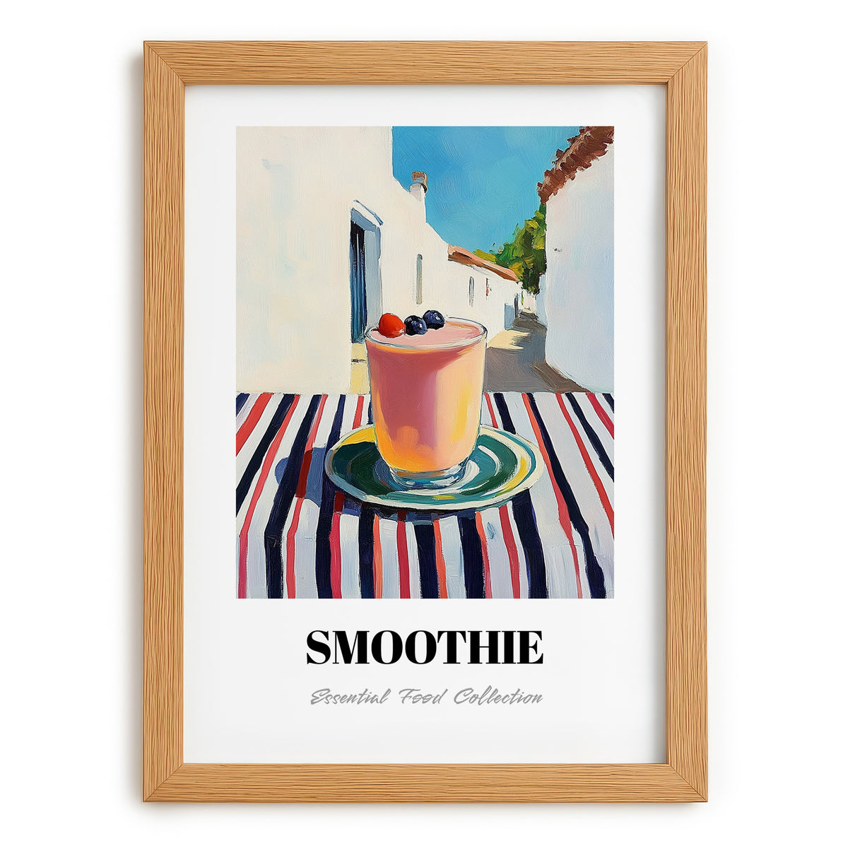 Smoothie – White village Urban Café Scene, American Drink Illustration, set in oak frame