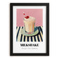 Milkshake – on Striped Tablecloth, American Drink Illustration, in sleek black frame