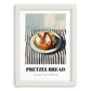 Pretzel Bread – on Striped Tablecloth, German Pastry Still Life, placed in minimal white frame