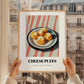 Cheese Puffs – on Striped Tablecloth, American Cheese Painting, styled in a charming Paris street view
