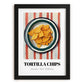 Tortilla Chips – on Striped Tablecloth, Mexican Food Illustration, in sleek black frame