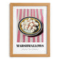 Marshmallows – on Striped Tablecloth, American Dessert Wall Illustration, set in oak frame