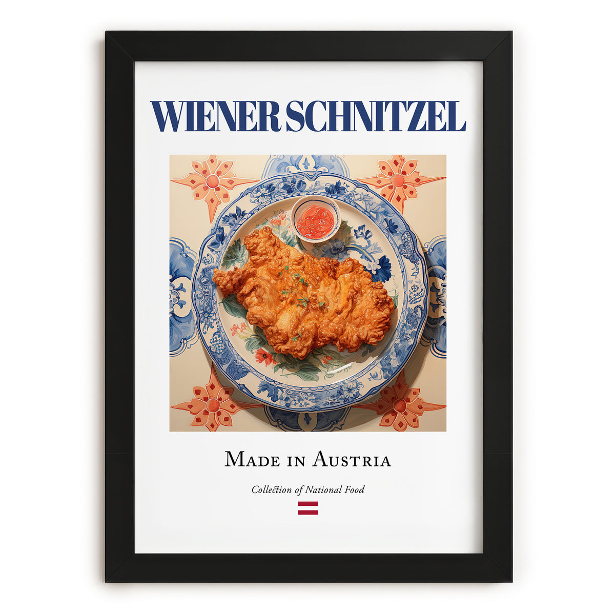Wiener Schnitzel – Austrian Meat Dish, Tavern Wall Art, in sleek black frame