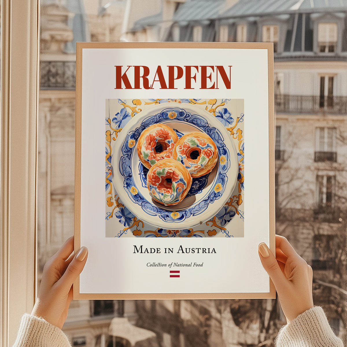 Krapfen – Austrian Dessert Dish, Bistro Illustration, styled in a charming Paris street view