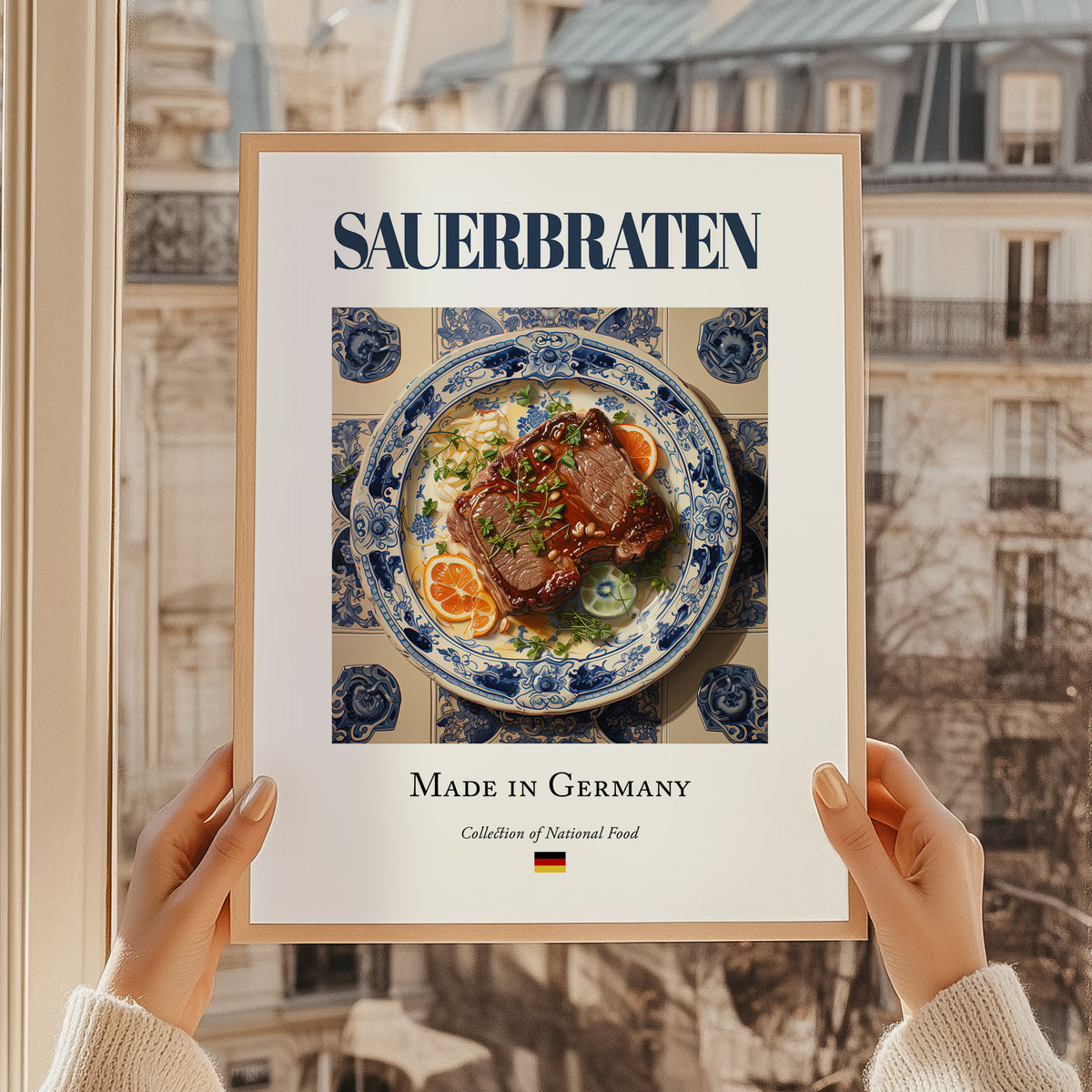 Sauerbraten – German Stew Dish, Tavern Poster, styled in a charming Paris street view