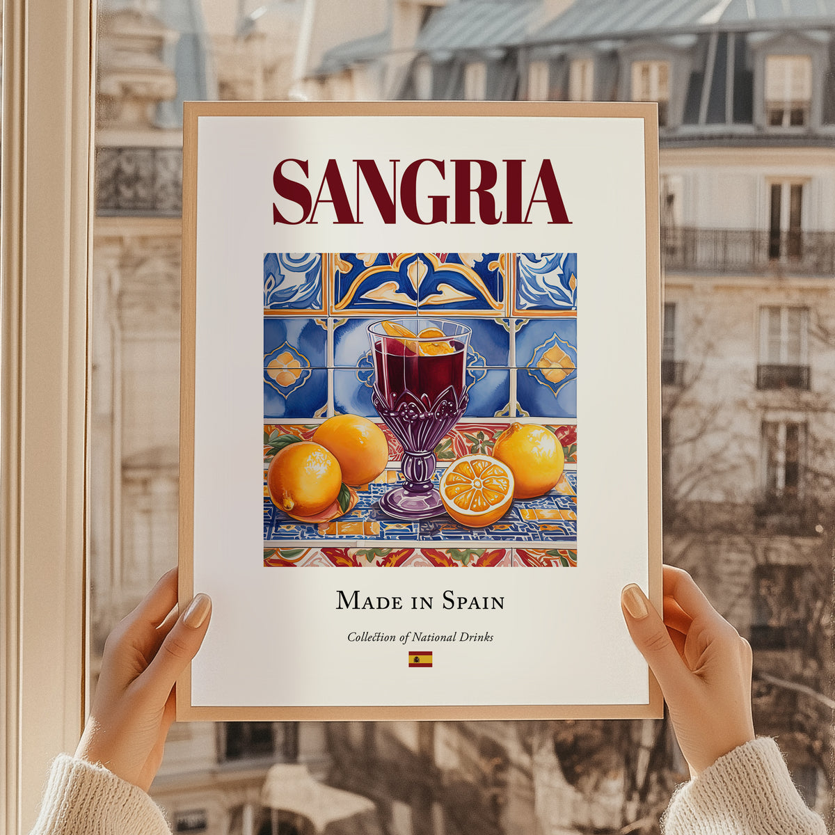 Sangria – Spanish Beverage Drink, Rooftop Terrace Poster, styled in a charming Paris street view