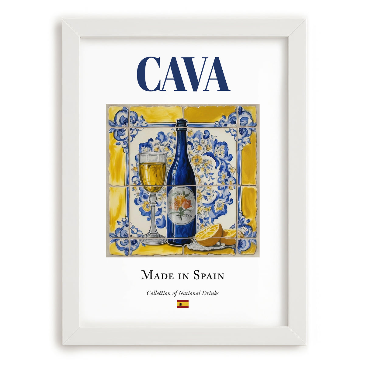 Cava – Spanish Sparkling Wine, Wine Bar Print, placed in minimal white frame