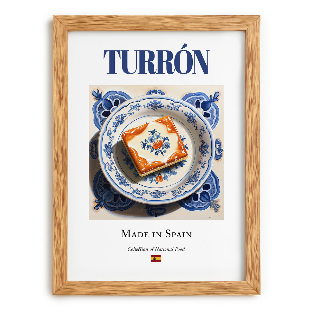 Turrón – Spanish Dessert Dish, Fine Dining Restaurant Art, set in oak frame