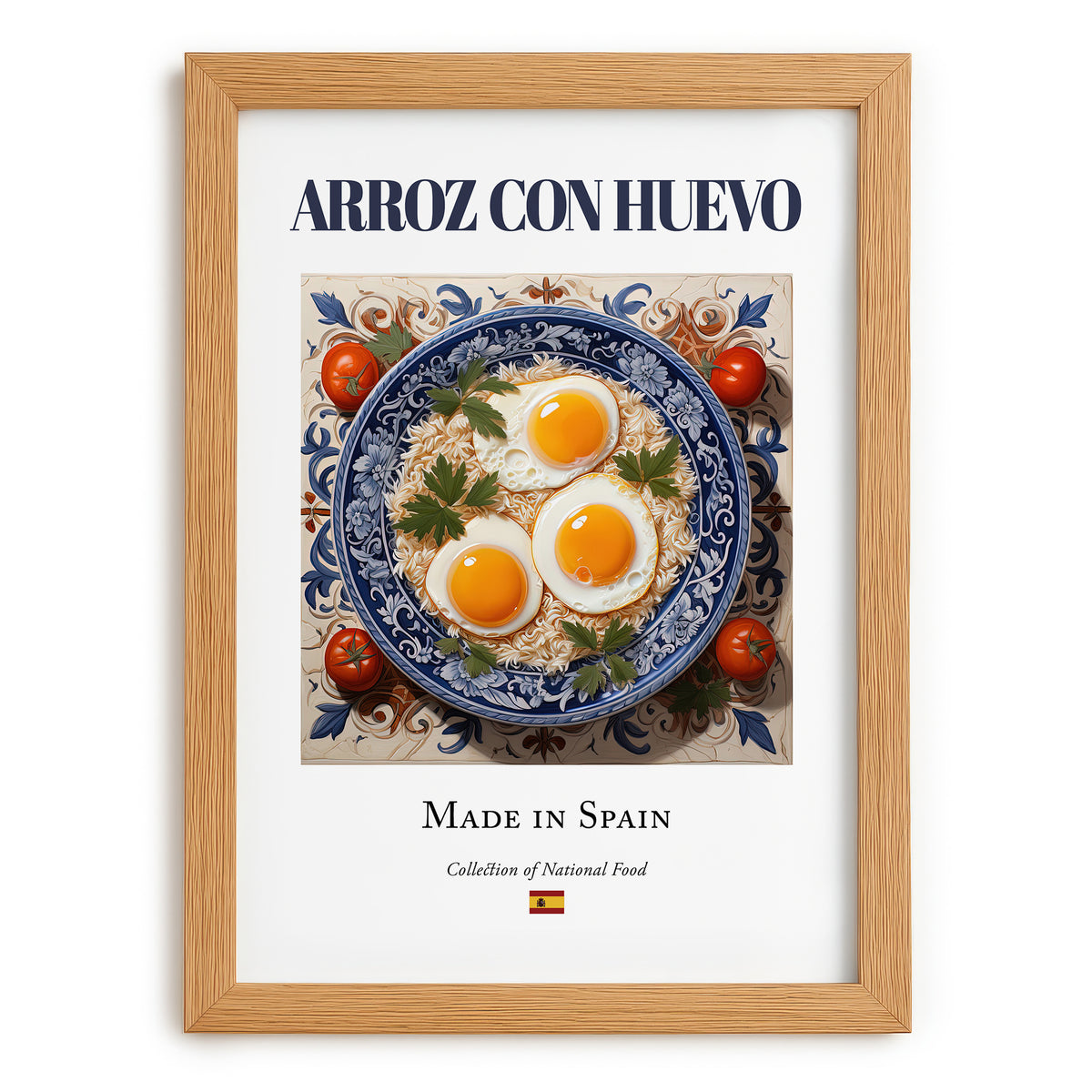 Arroz con huevo – Spanish Rice Dish, Restaurant Poster, set in oak frame