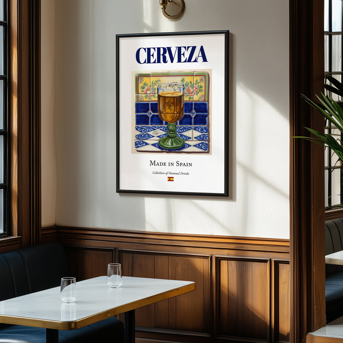 Cerveza – Spanish Beverage Drink, Rooftop Terrace Wall Art, clean layout with no caption