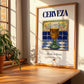 Cerveza – Spanish Beverage Drink, Rooftop Terrace Wall Art, no-text version framed in wood