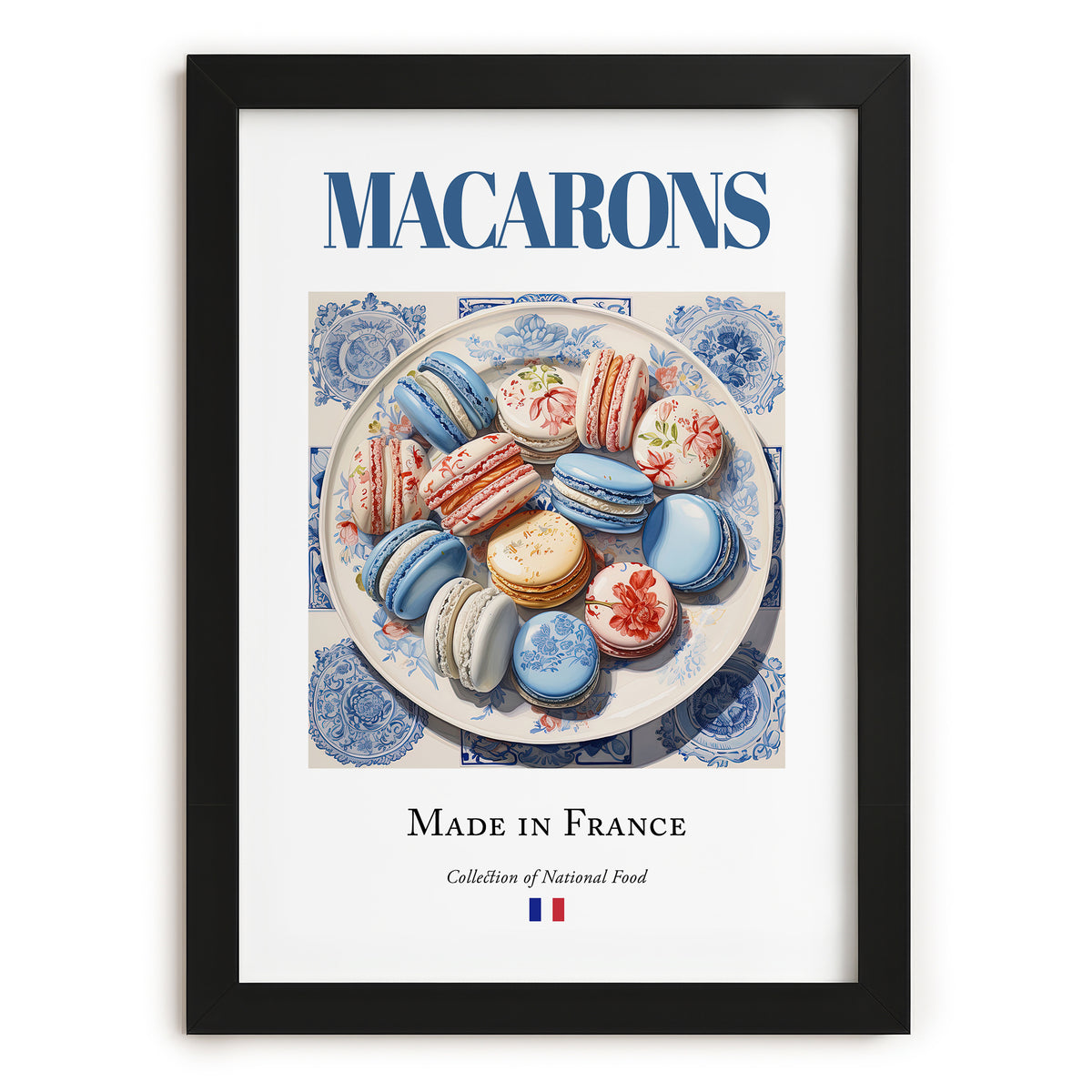 Macarons – French Dessert Dish, Fine Dining Restaurant Wall Art, in sleek black frame