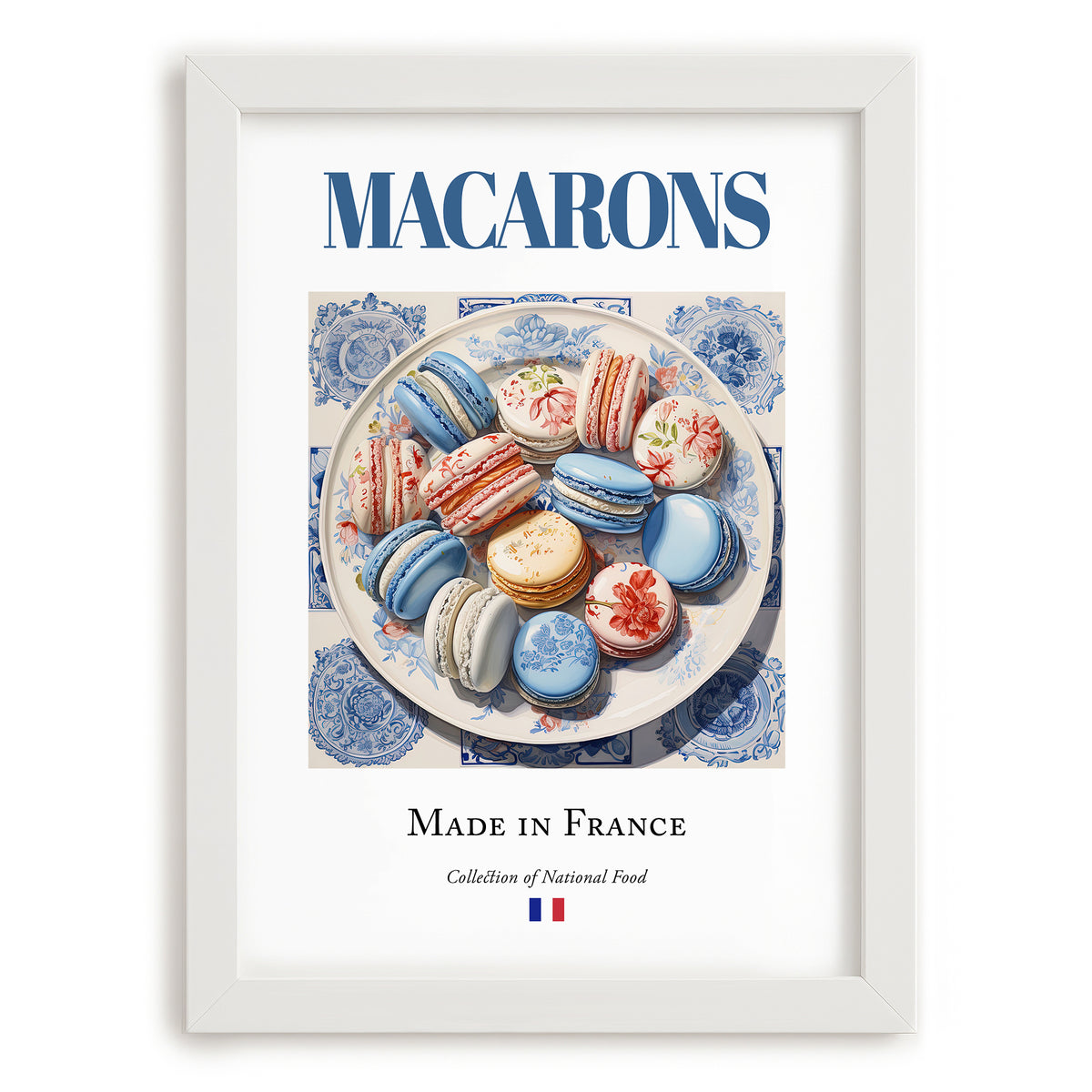 Macarons – French Dessert Dish, Fine Dining Restaurant Wall Art, placed in minimal white frame