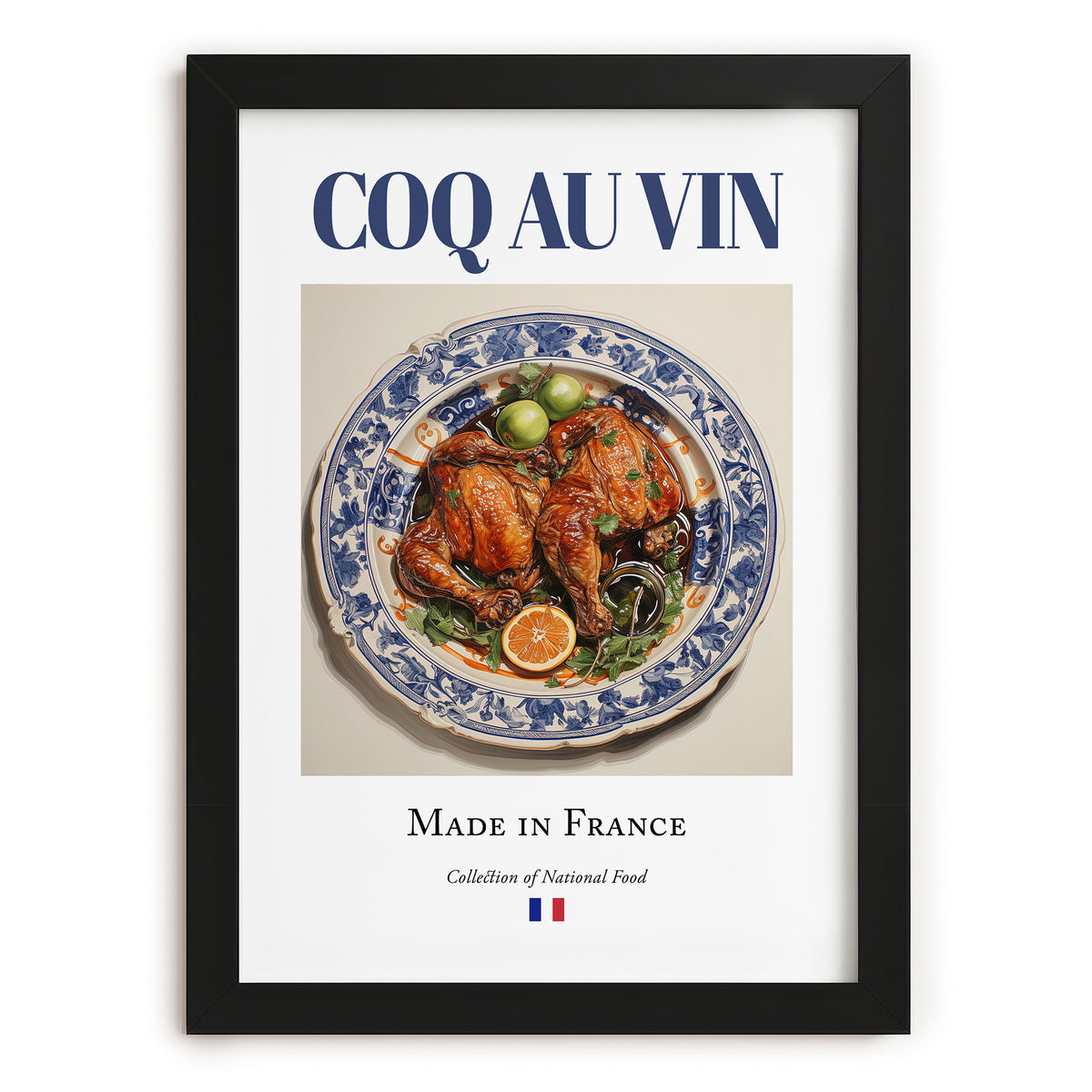 Coq au vin – French Stew Dish, Tavern Poster, in sleek black frame