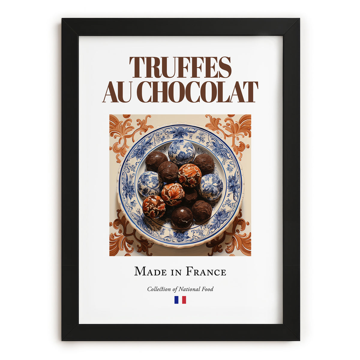 Chocolate truffles – French Dessert Dish, Restaurant Poster, in sleek black frame