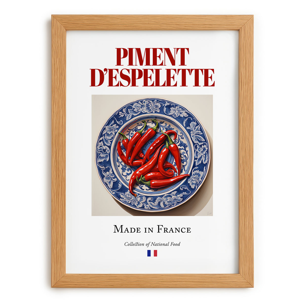 Piment d'Espelette – French Spice Dish, Café Print, set in oak frame
