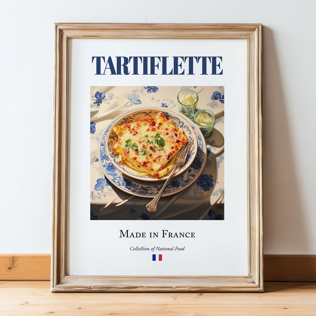 Tartiflette – French Dish, Restaurant Wall Decor, in wooden frame leaning on the floor