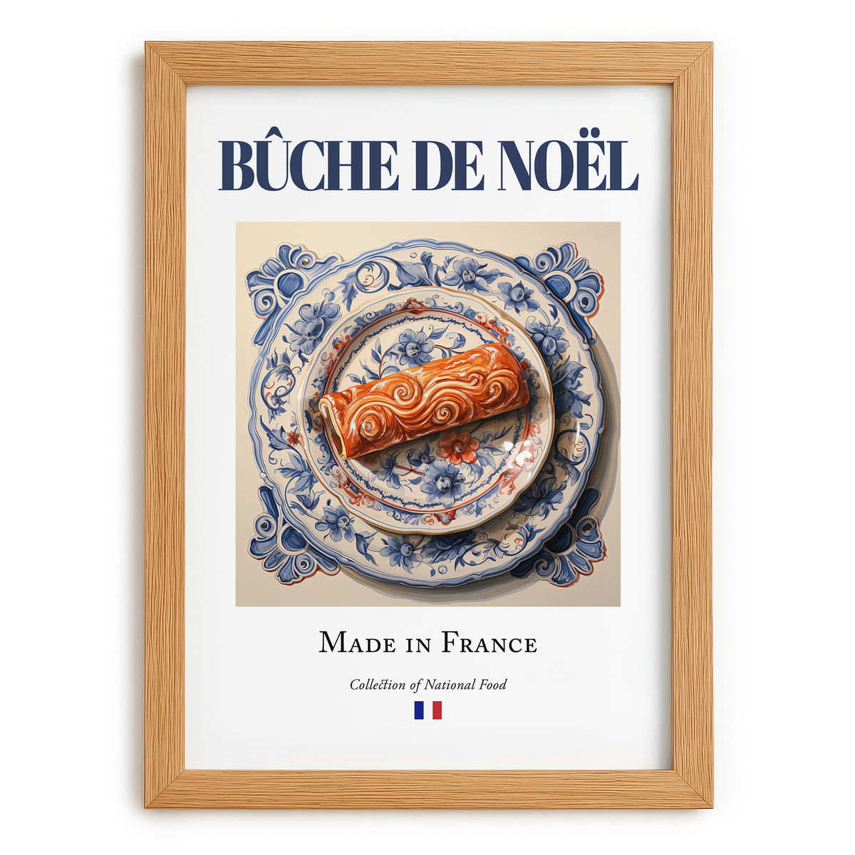 Bûche de Noël – French Dessert Dish, Tavern Poster, set in oak frame