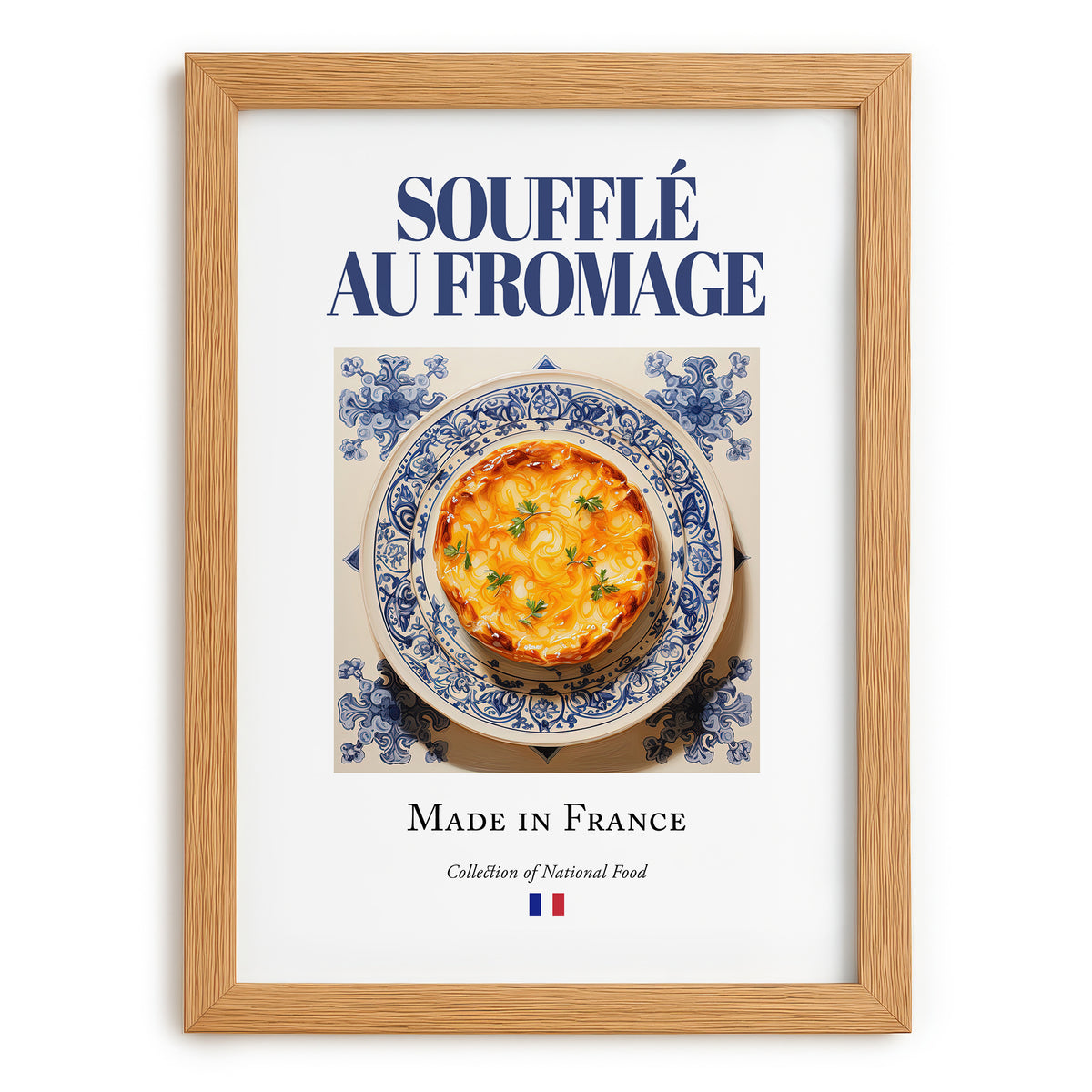 Soufflé au fromage – French Dish, Café Poster, set in oak frame