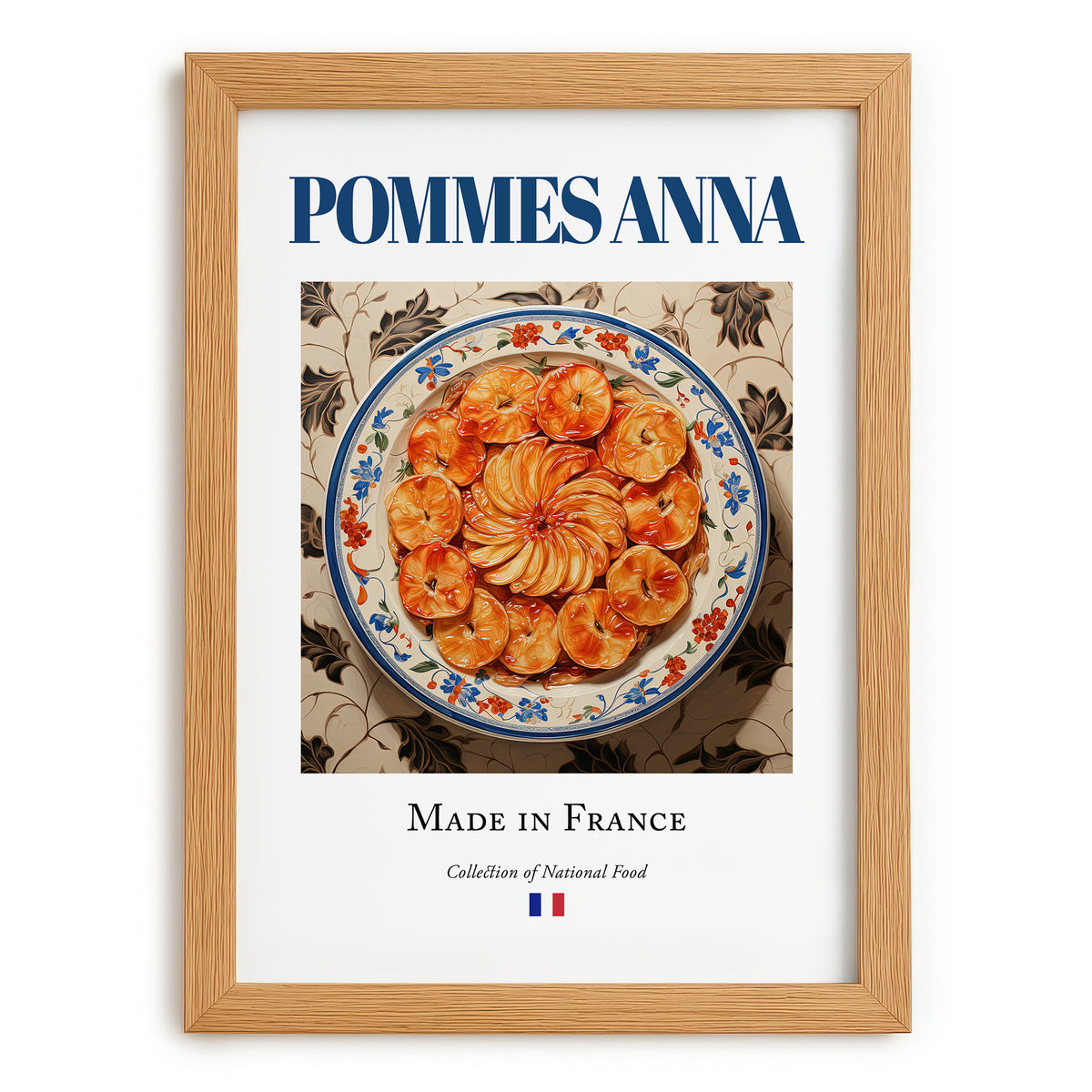 Pommes Anna – French Dish, Café Wall Decor, set in oak frame