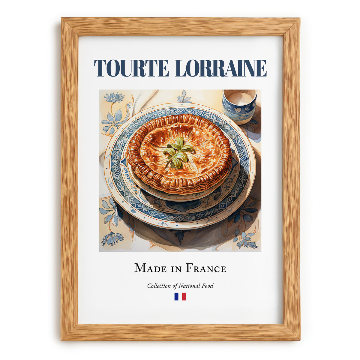 Tourte Lorraine – French Dish, Bistro Wall Decor, set in oak frame