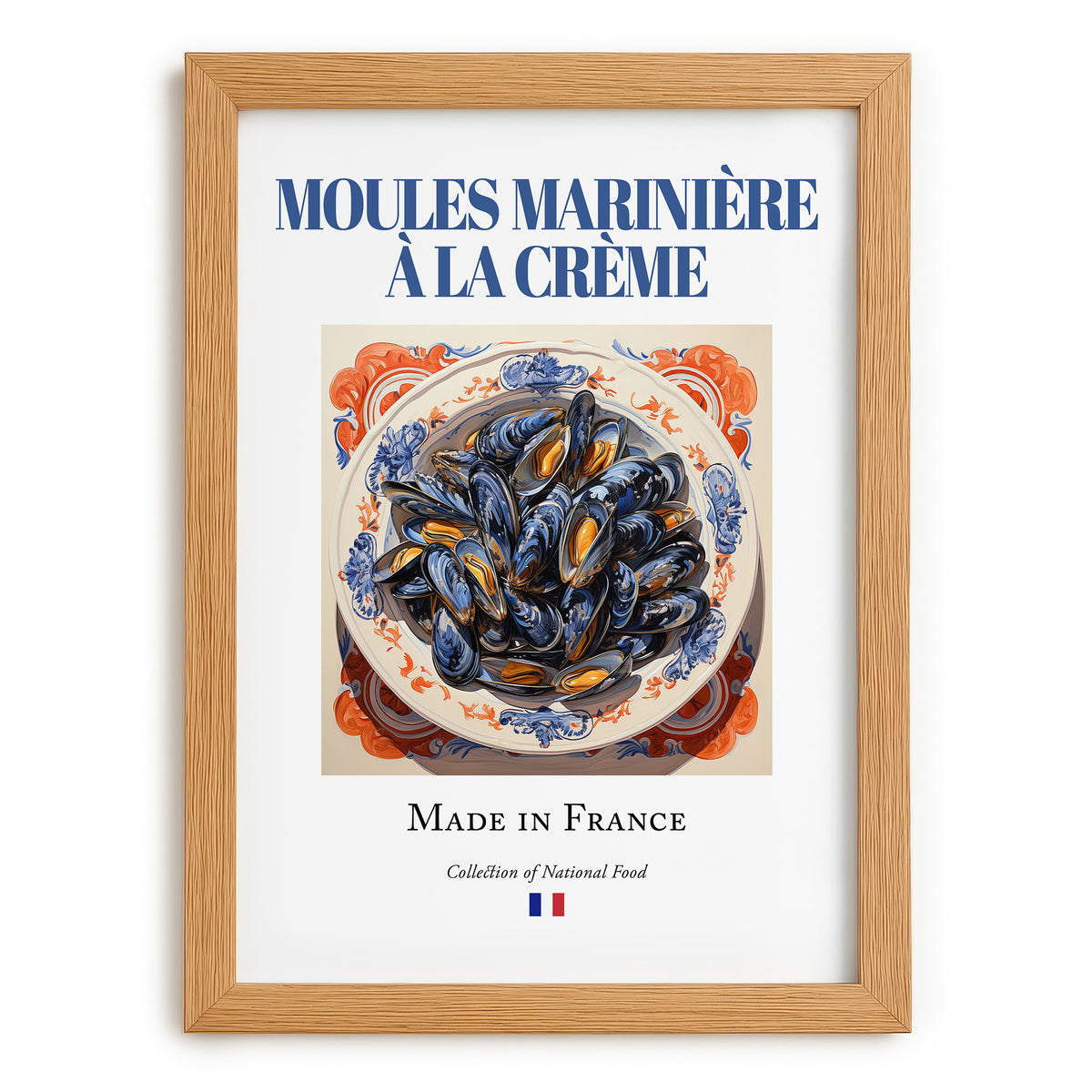Moules marinière à la crème – French Dish, Café Art, set in oak frame