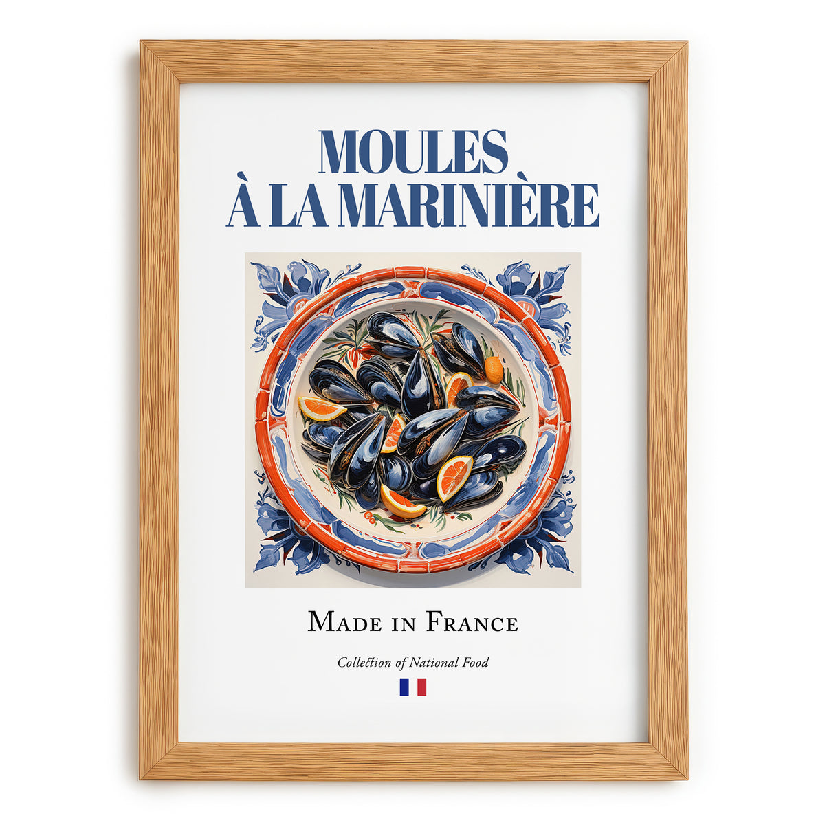 Moules à la marinière – French Dish, Restaurant Still Life, set in oak frame