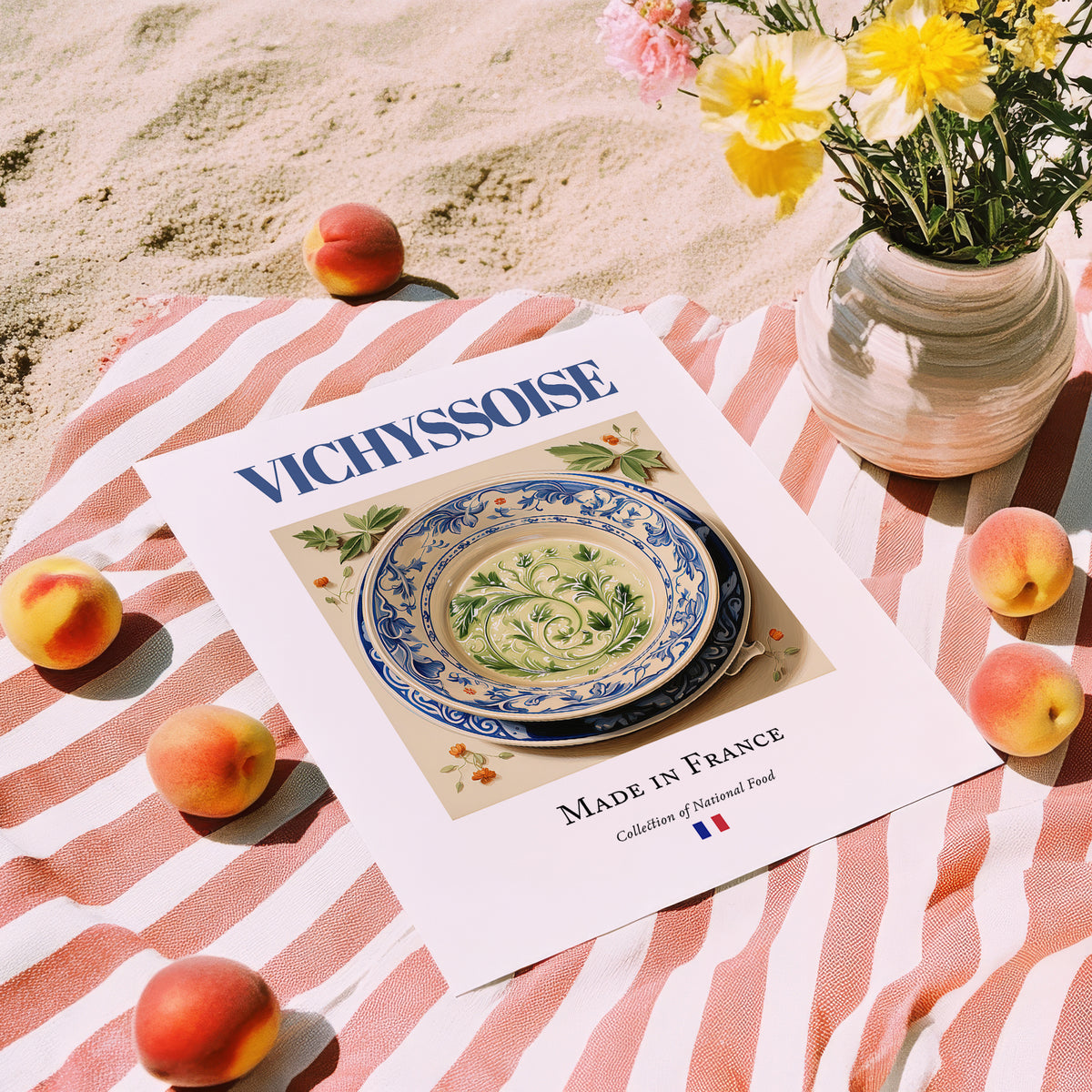 Vichyssoise – French Soup Dish, Restaurant Art, unframed on coastal sand