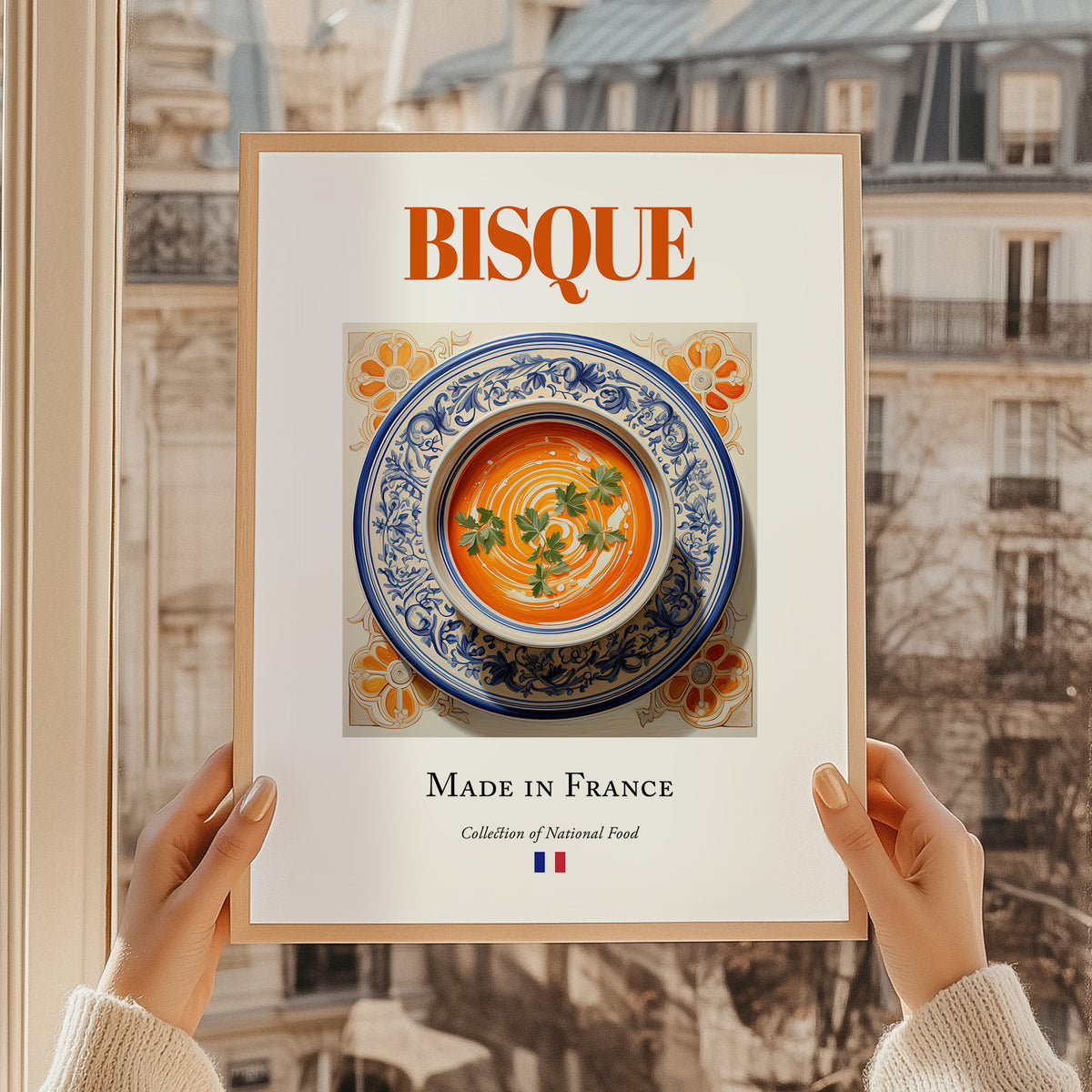 Bisque – French Soup Dish, Food Bar Painting, styled in a charming Paris street view