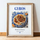Gyros – Greek Meat Dish, Bistro Print, in wooden frame leaning on the floor