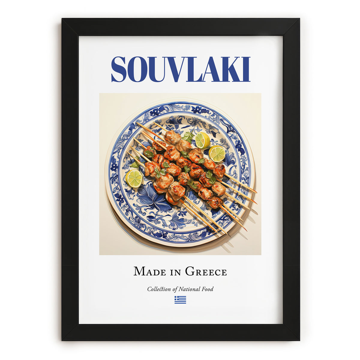 Souvlaki – Greek Meat Dish, Café Poster, in sleek black frame
