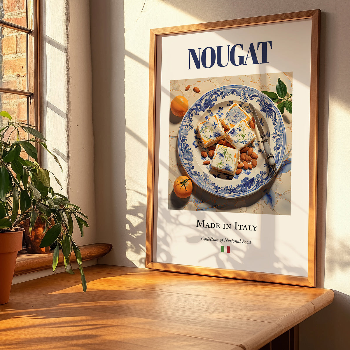 Nougat – Italian Dessert Dish, Restaurant Print, no-text version framed in wood
