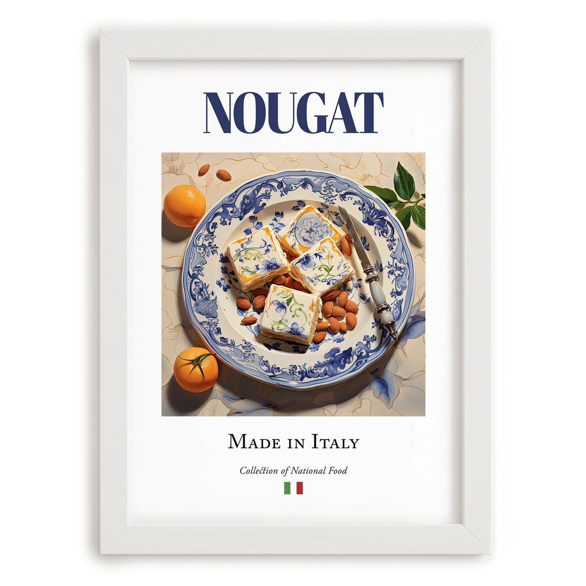 Nougat – Italian Dessert Dish, Restaurant Print, placed in minimal white frame