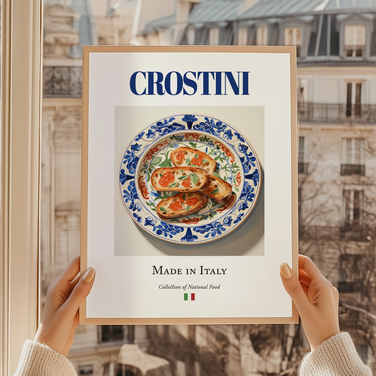 Crostini – Italian Dish, Café Poster, styled in a charming Paris street view