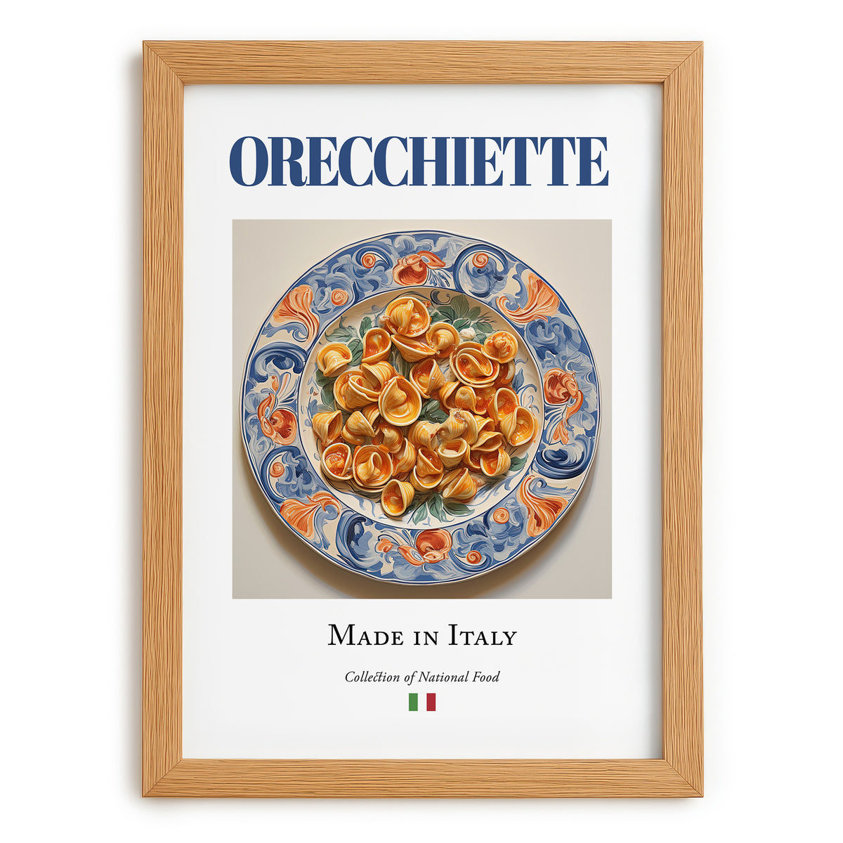 Orecchiette – Italian Pasta, Trattoria Print, set in oak frame
