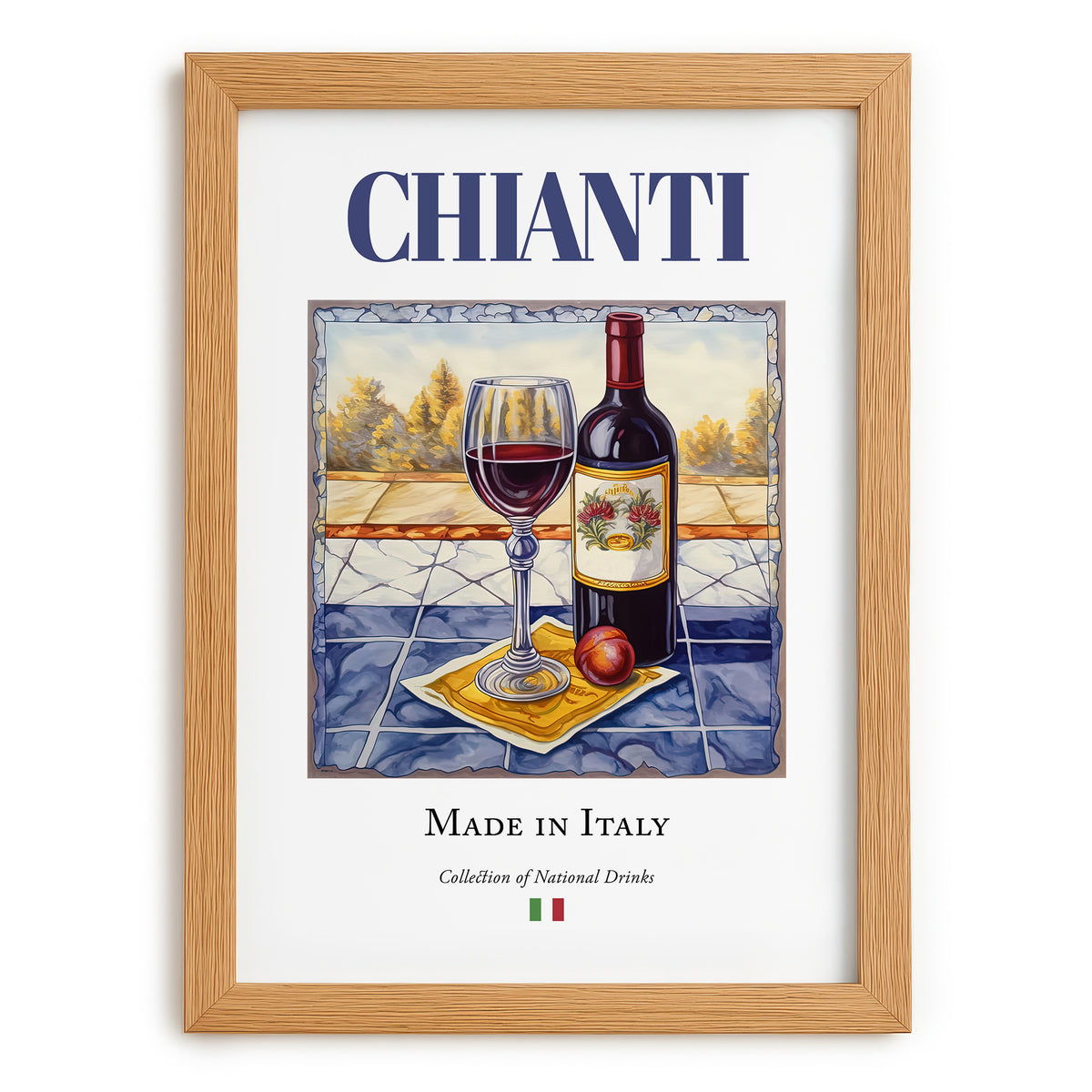 Chianti – Italian Red Wine, Wine Bar Poster, set in oak frame