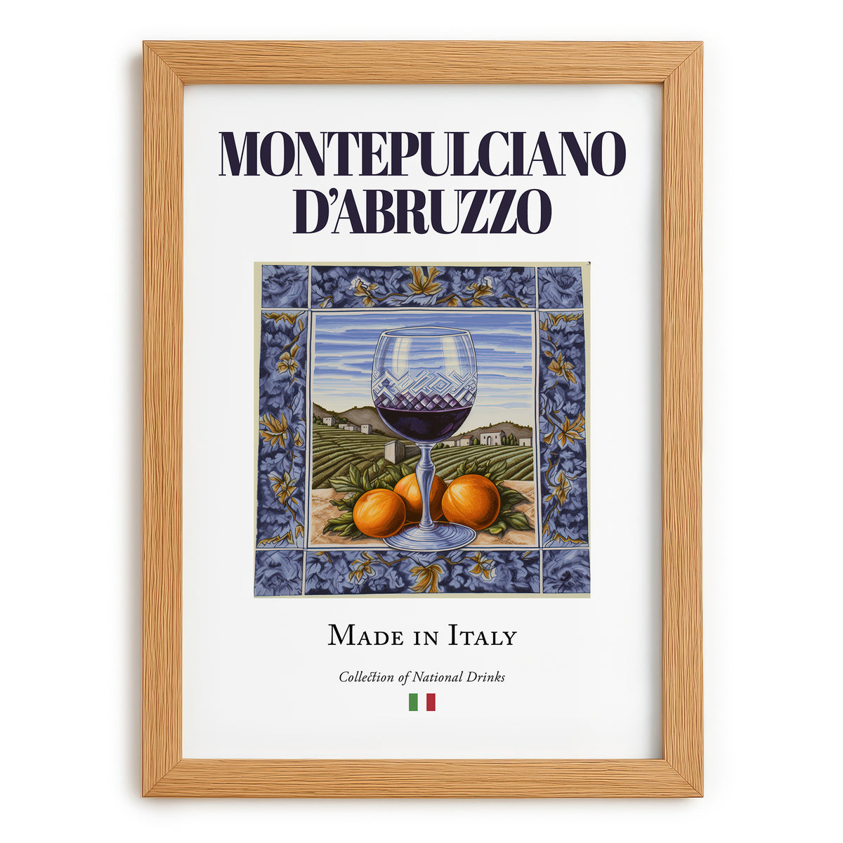 Montepulciano d'Abruzzo – Italian Red Wine, Vinoteca Poster, set in oak frame