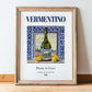 Vermentino – Italian White Wine, Vineyard Terrace Illustration, in wooden frame leaning on the floor