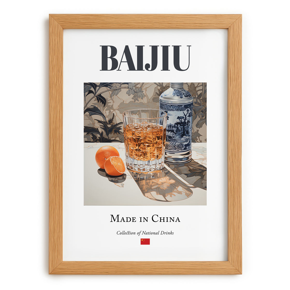 Baijiu – Chinese Spirit Drink, Cocktail Lounge Painting, set in oak frame