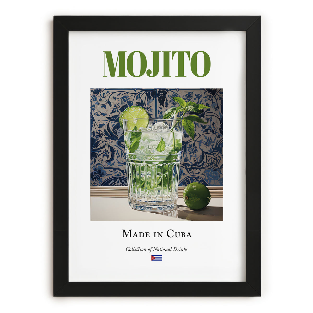 Mojito – Cuban Cocktail Drink, Rooftop Terrace Print, in sleek black frame