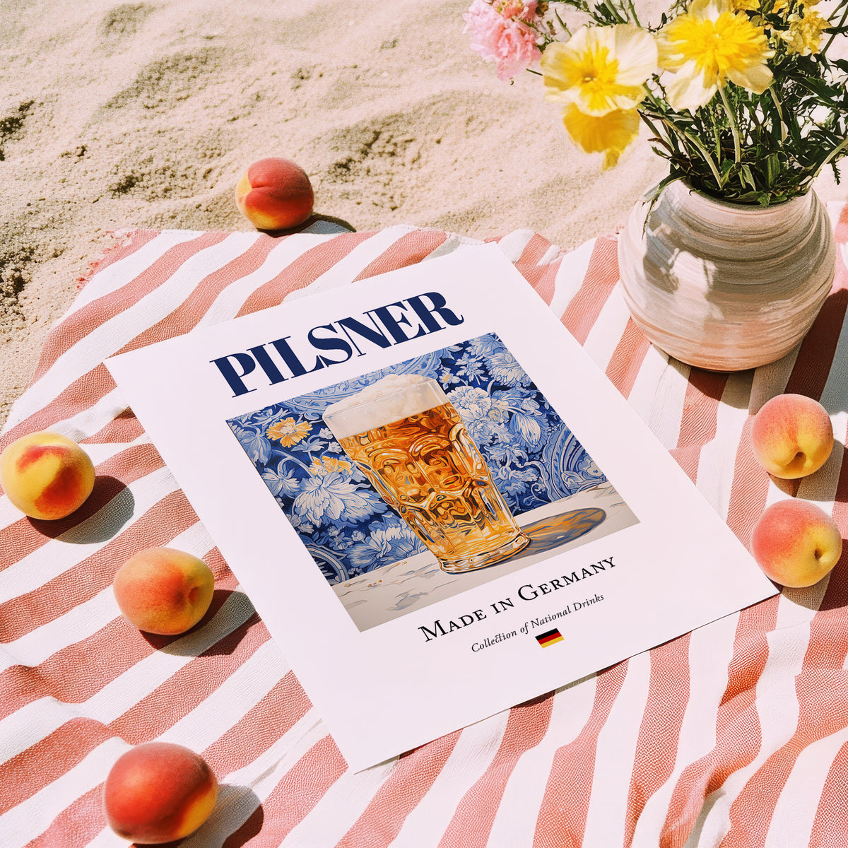 Pilsner – German Beer, Taproom Wall Art, unframed on coastal sand