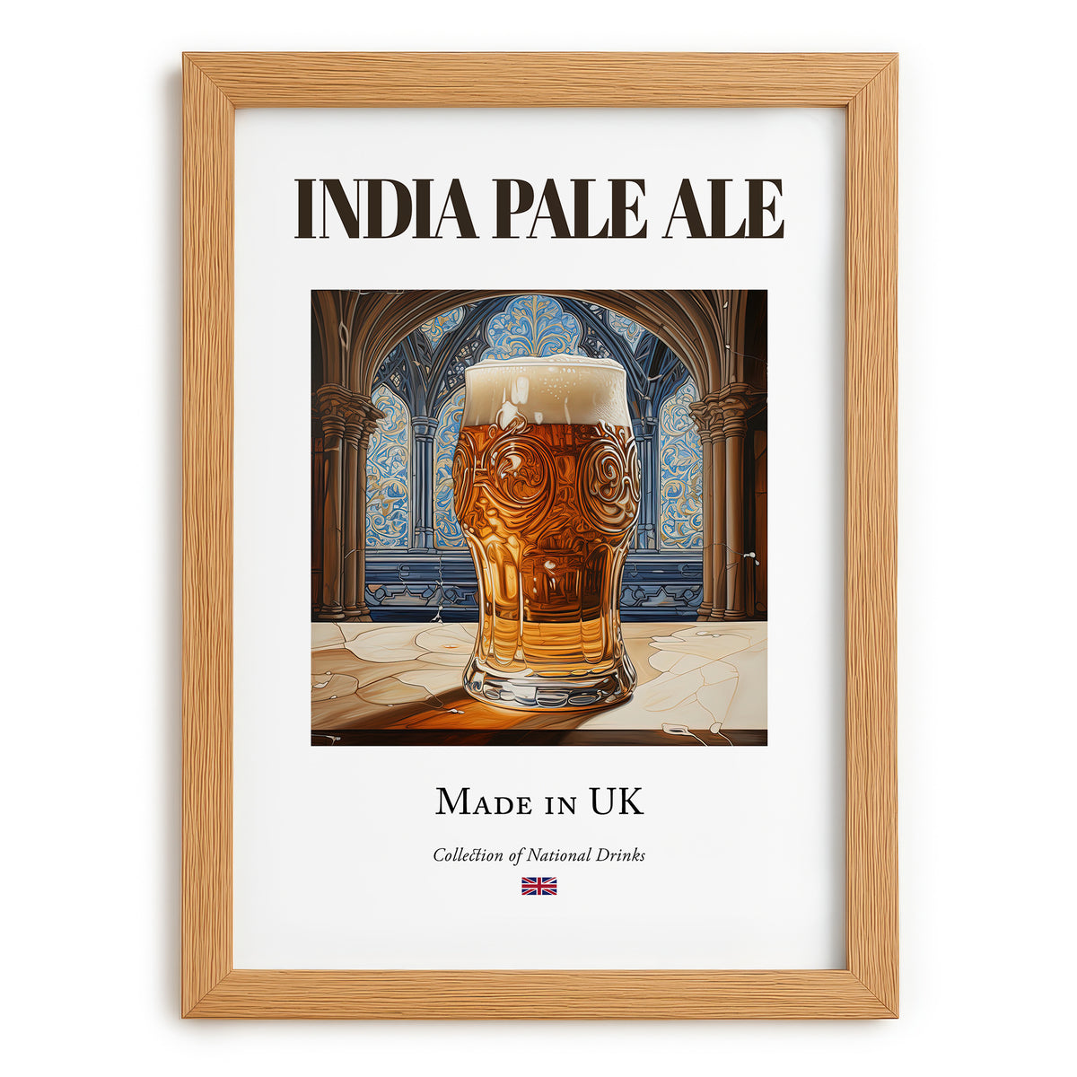 India Pale Ale – English Beer, Taproom Print, set in oak frame