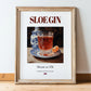 Sloe Gin – English Spirit Drink, Sky Bar Poster, in wooden frame leaning on the floor