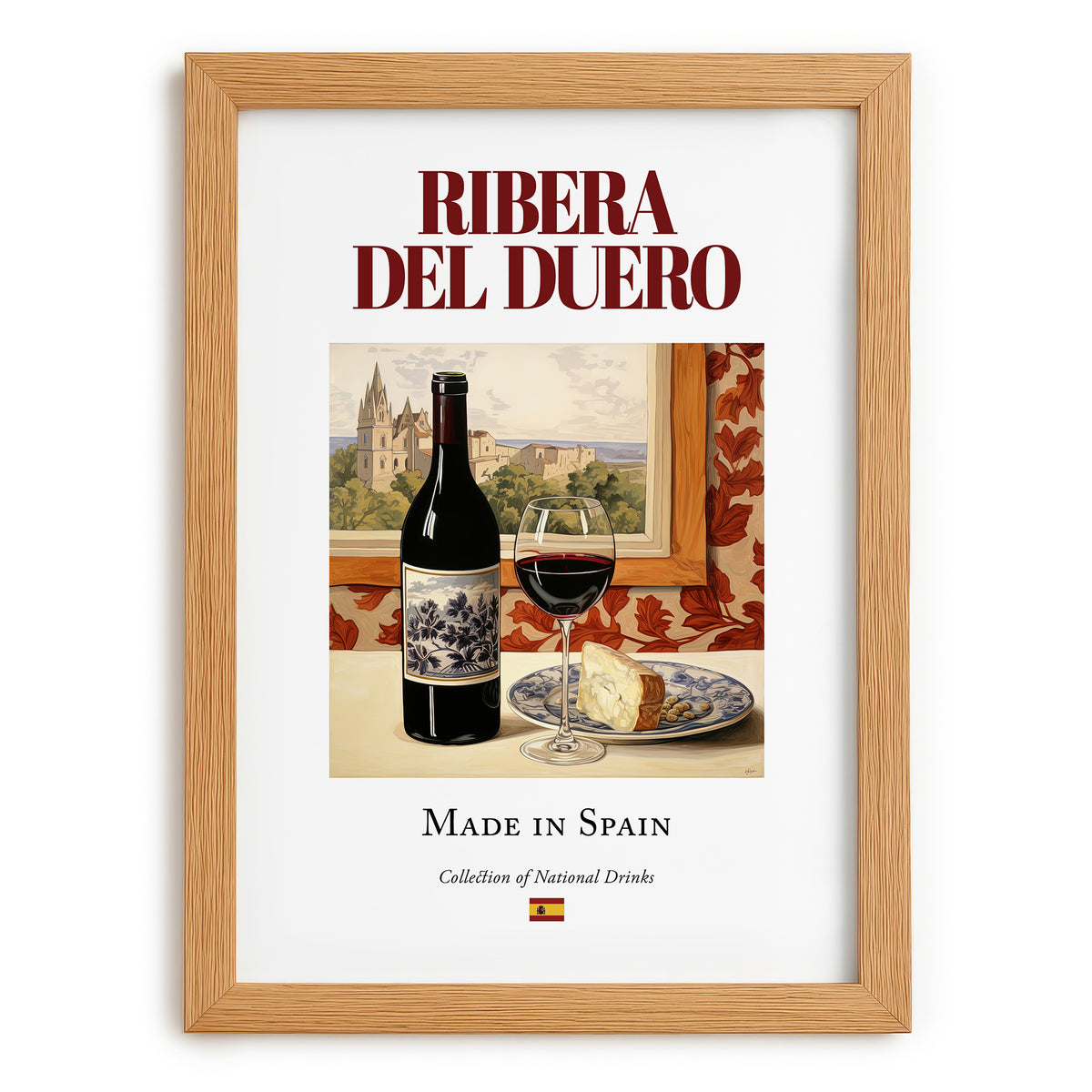 Ribera del Duero – Spanish Red Wine, Wine Bar Poster, set in oak frame