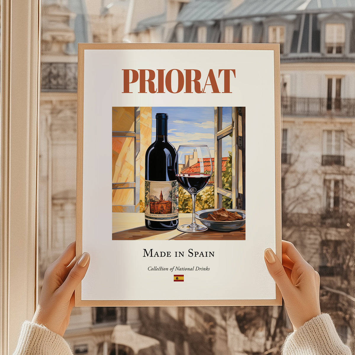 Priorat – Spanish Red Wine, Wine Bar Art, styled in a charming Paris street view