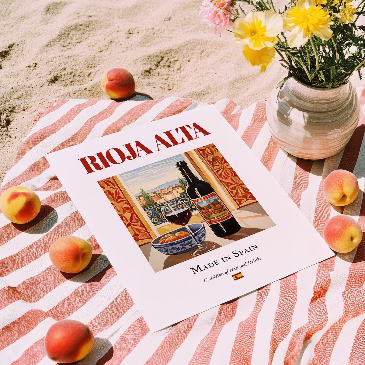 Rioja Alta – Spanish Red Wine, Bodega Poster, unframed on coastal sand
