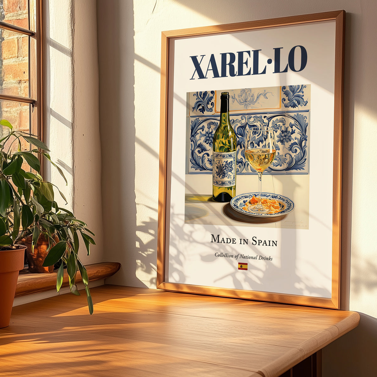 Xarel·lo – Spanish White Wine, Wine Bar Wall Art, no-text version framed in wood